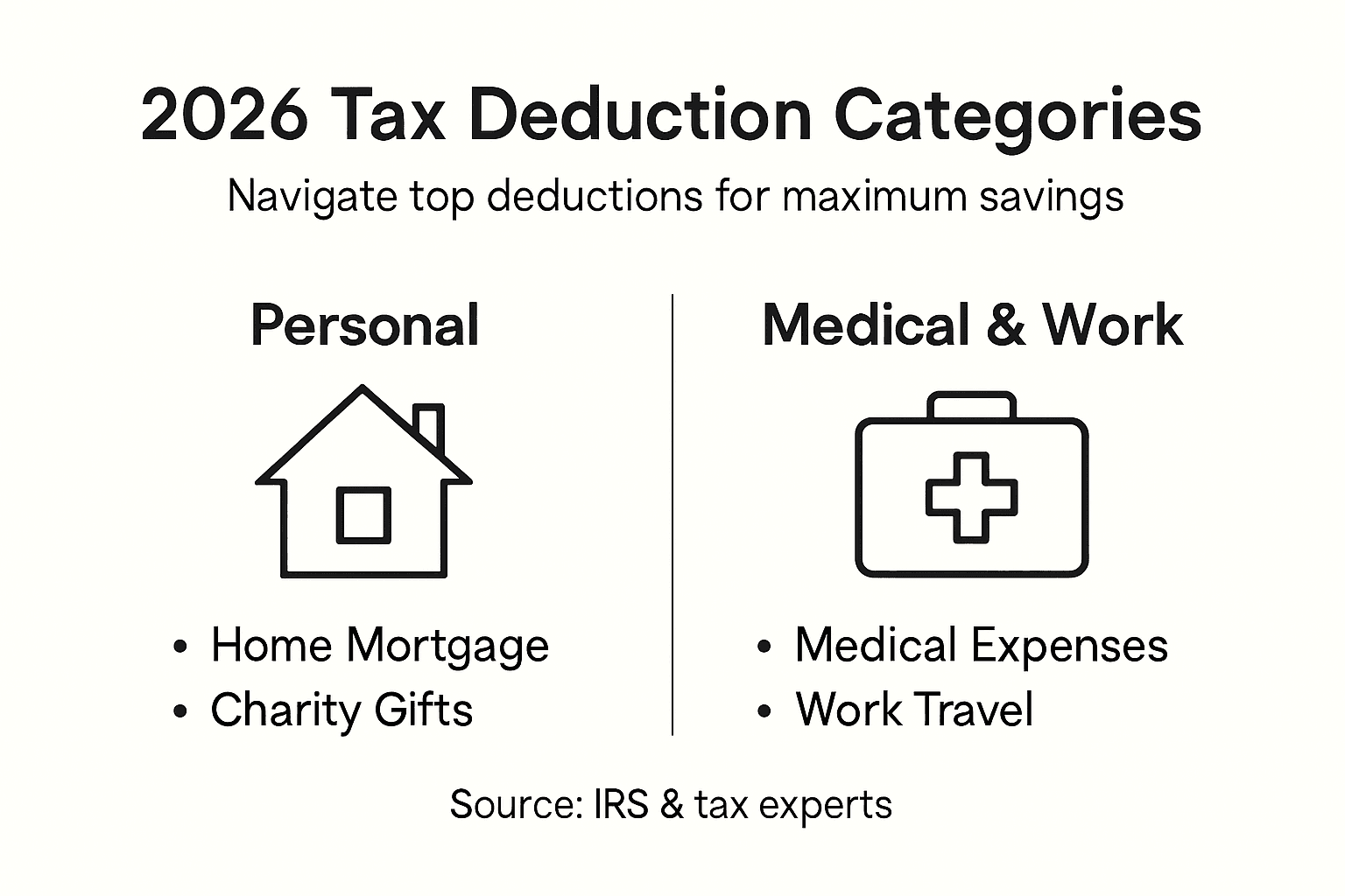 Infographic showing tax deduction categories for 2026