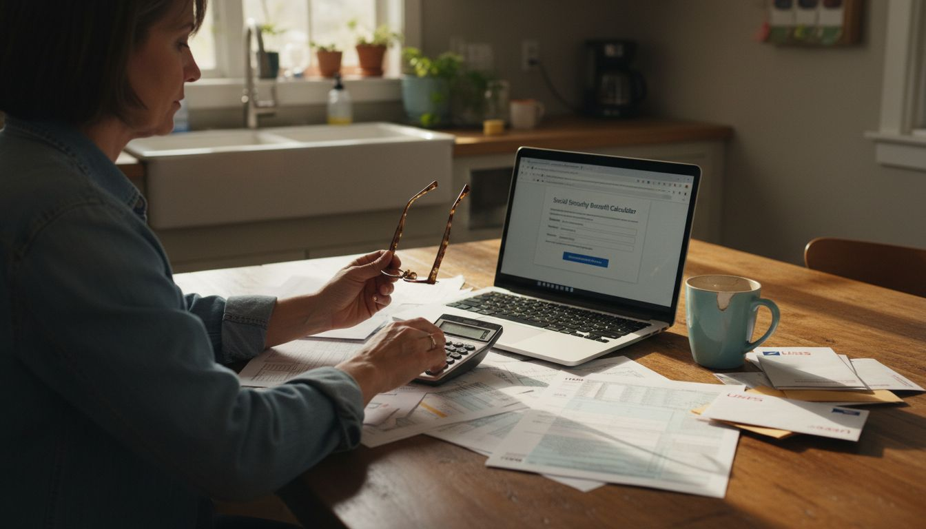 Woman using calculator for retirement planning