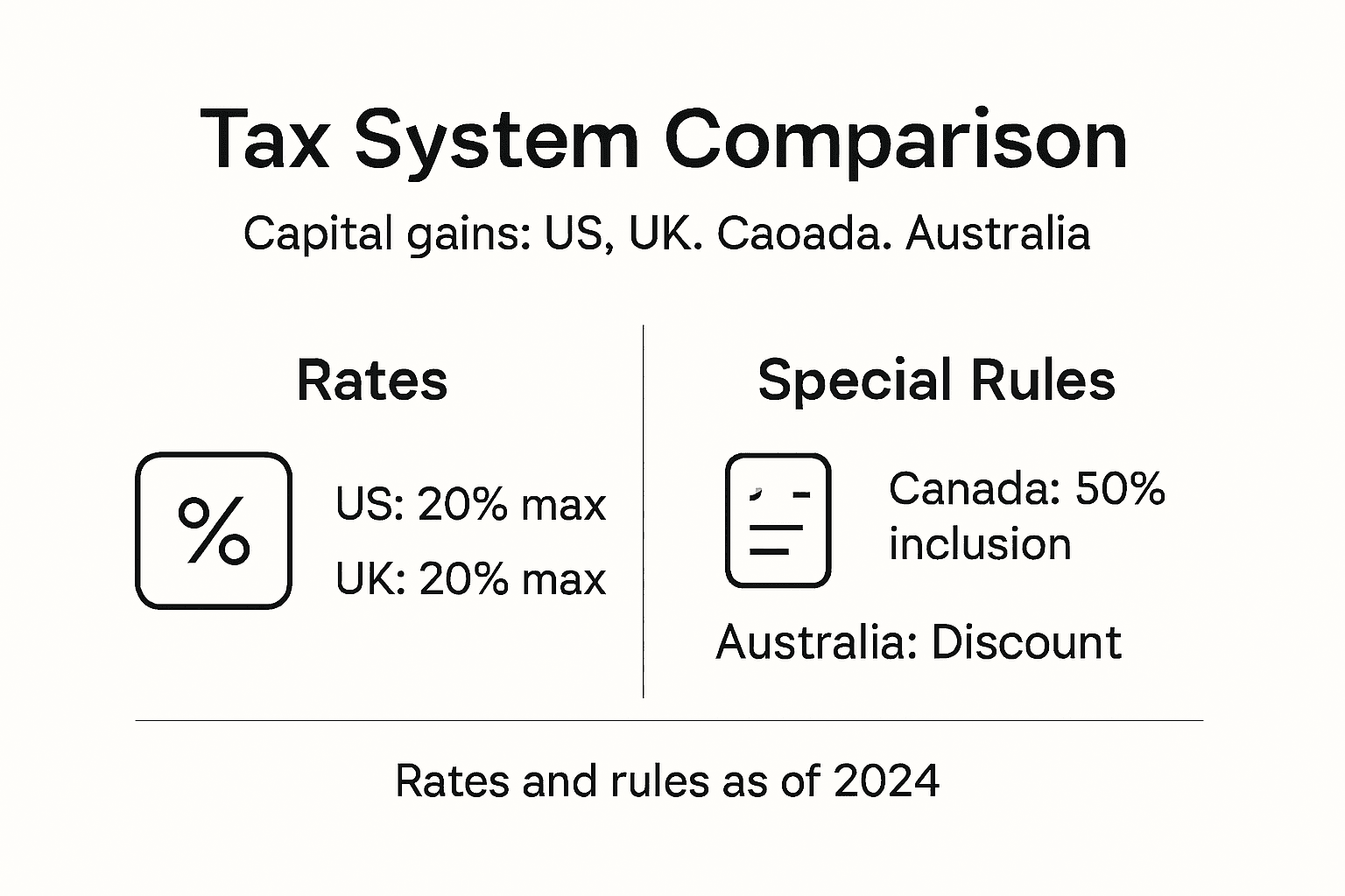 Infographic comparing capital gains tax rates and rules