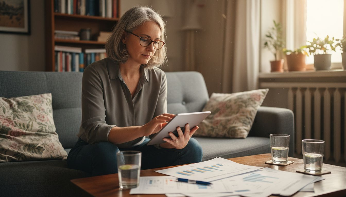 Investor using digital portfolio tools at home