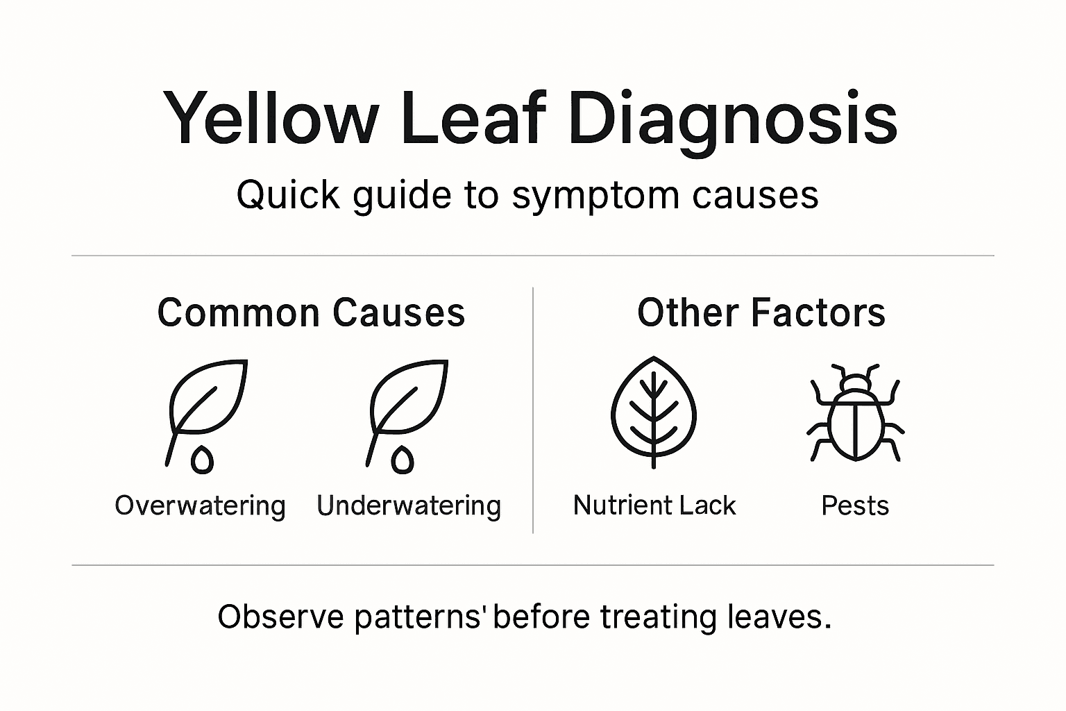 Infographic with yellow leaf causes and symptoms
