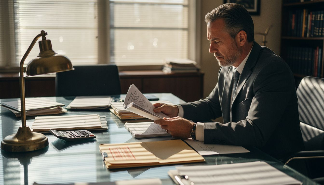 Attorney reviewing trust fund legal paperwork