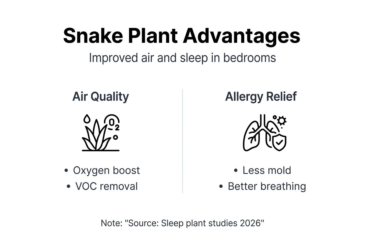 Infographic on snake plant air and allergy benefits