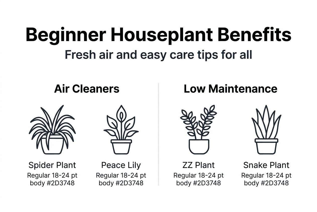 Infographic highlighting beginner houseplant benefits