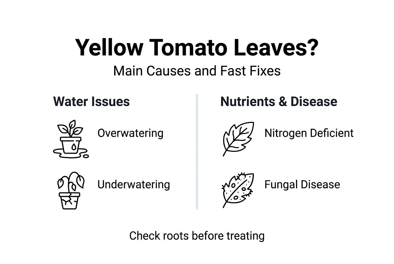 Infographic showing main causes of yellow tomato leaves