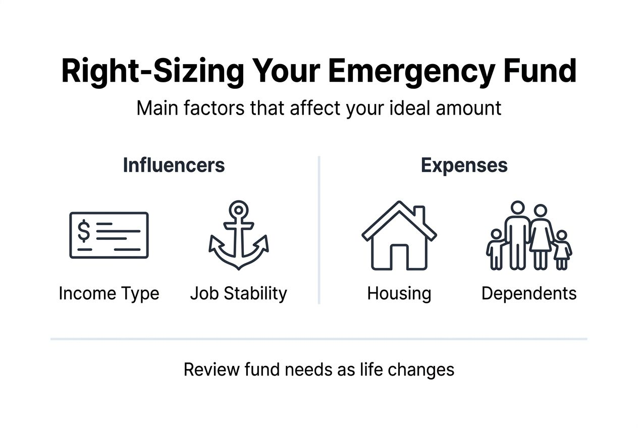 Infographic showing main factors for emergency fund size