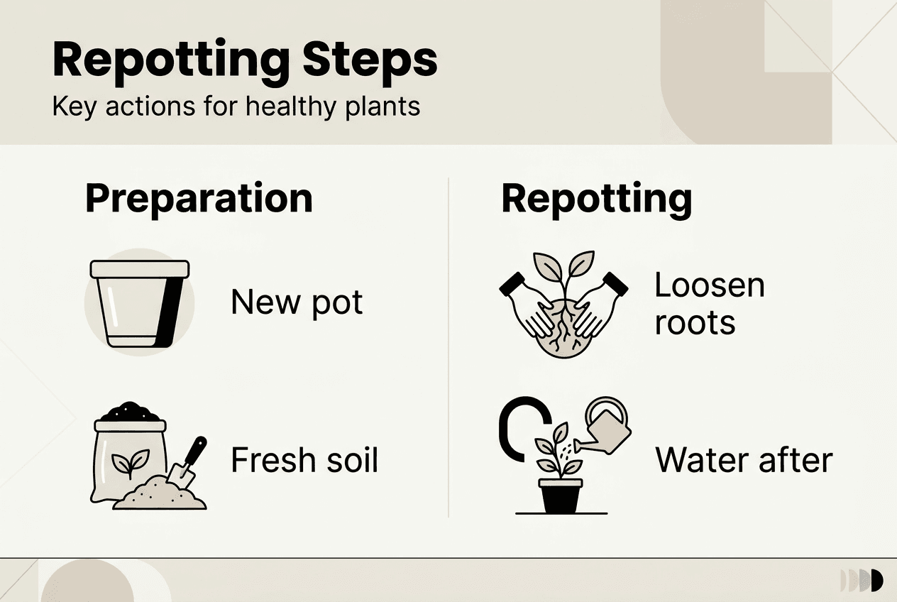 Infographic summarizing plant repotting steps