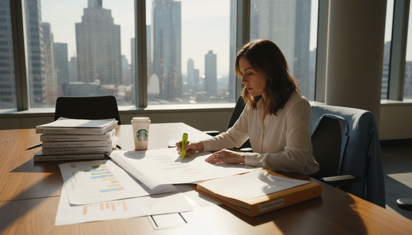 Analyst compares bond charts in bright office