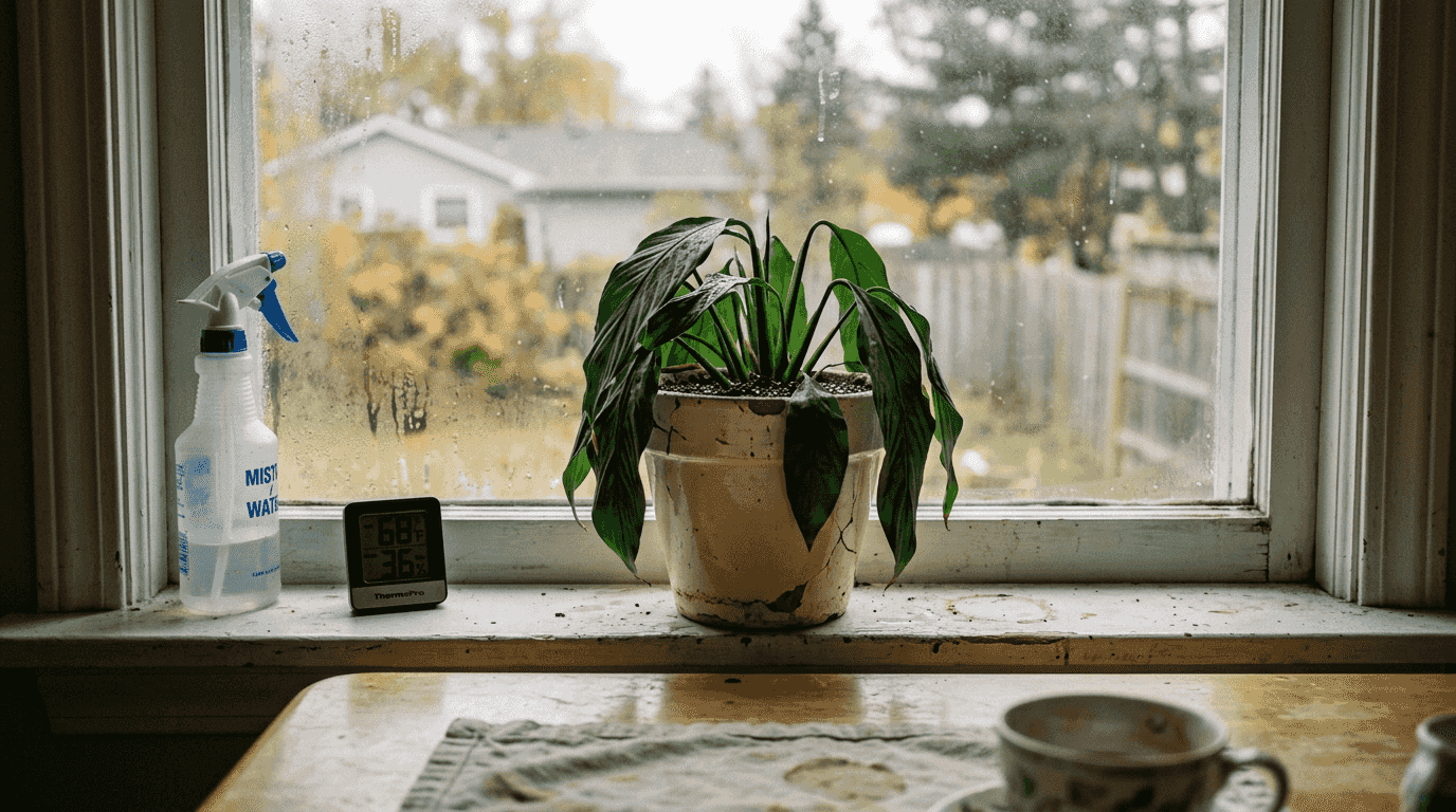Peace lily drooping due to low humidity