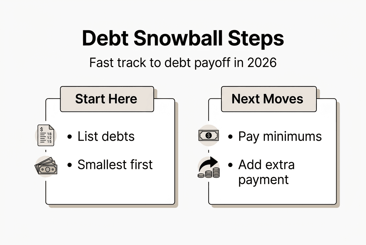 Infographic showing debt snowball step process
