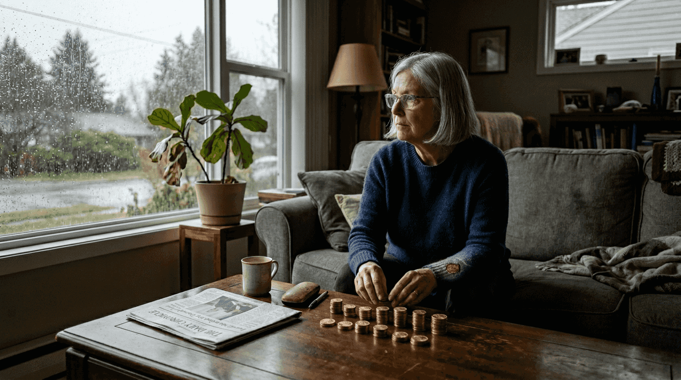 Retiree sorting gold coins at home
