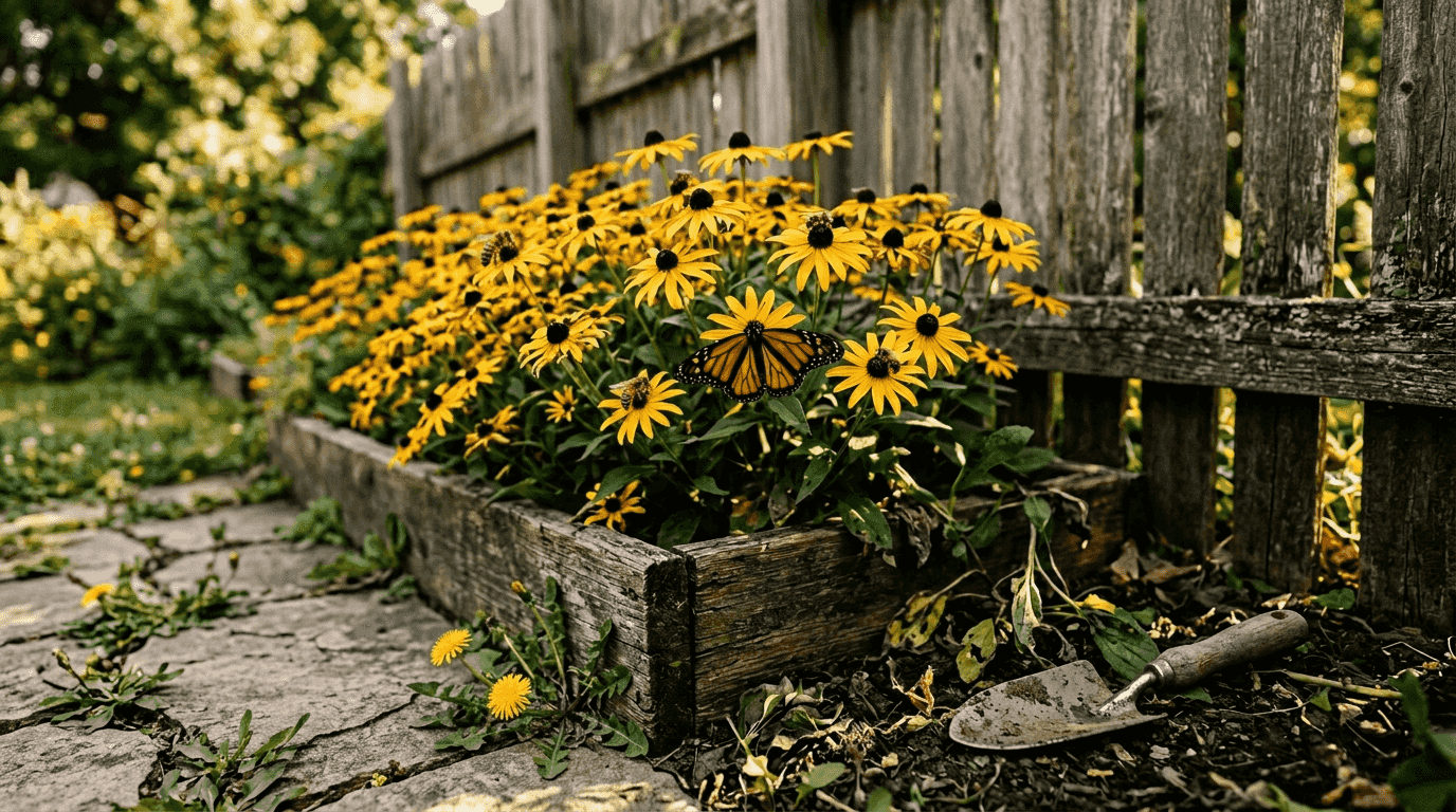 Black-eyed Susans attracting bees and butterflies