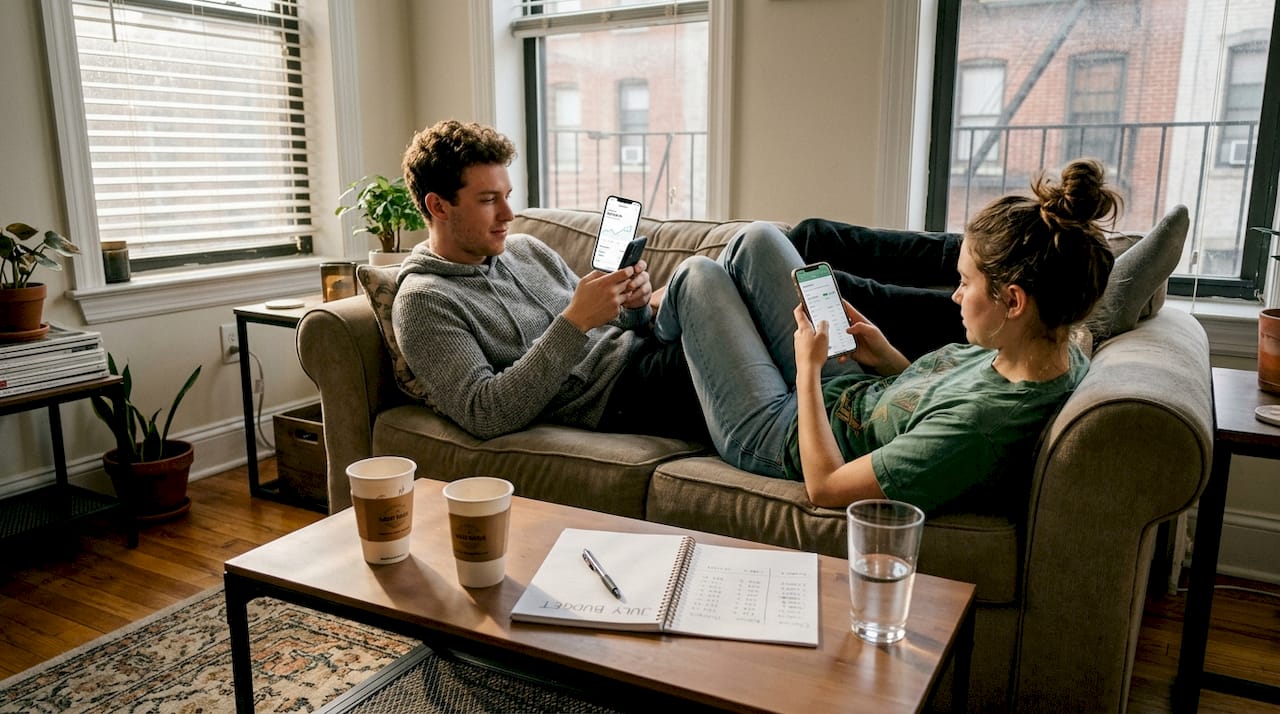 Young adults browse financial tips on phones