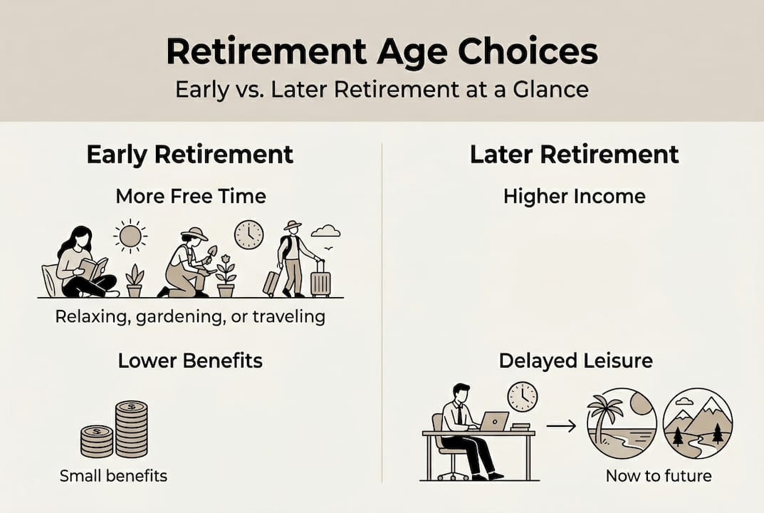 Infographic comparing early and later retirement pros and cons