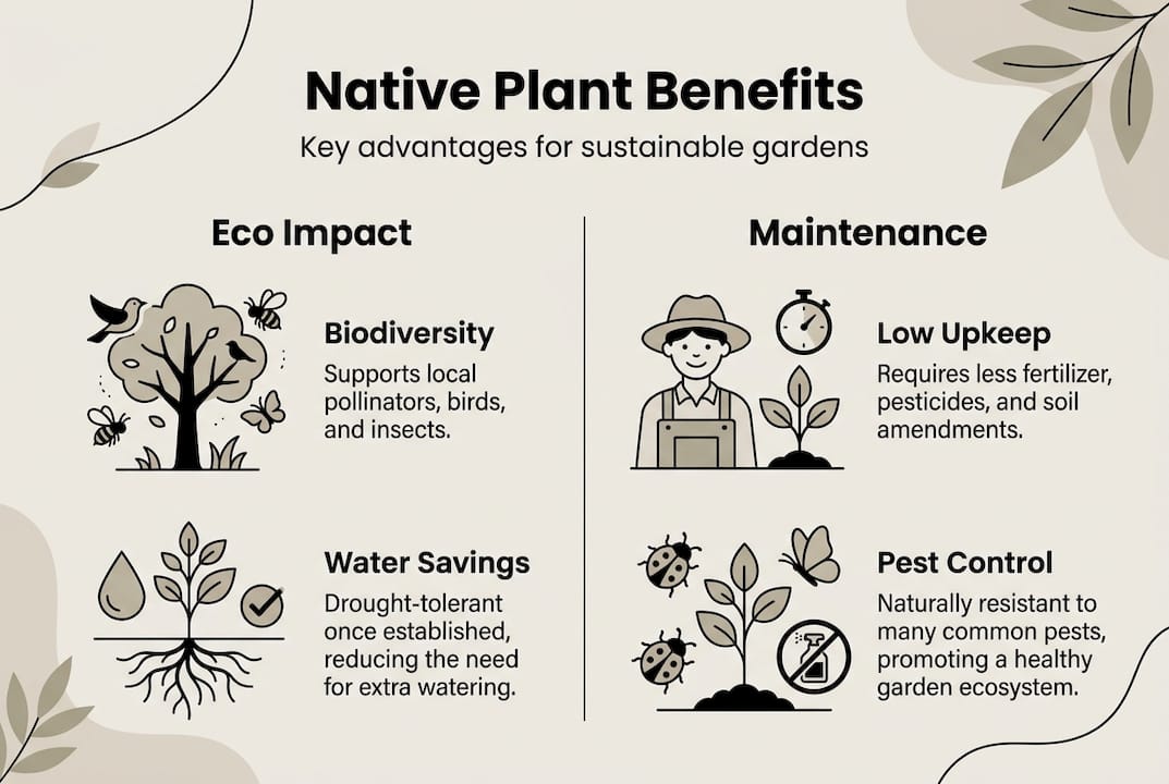 Infographic of native plant garden benefits