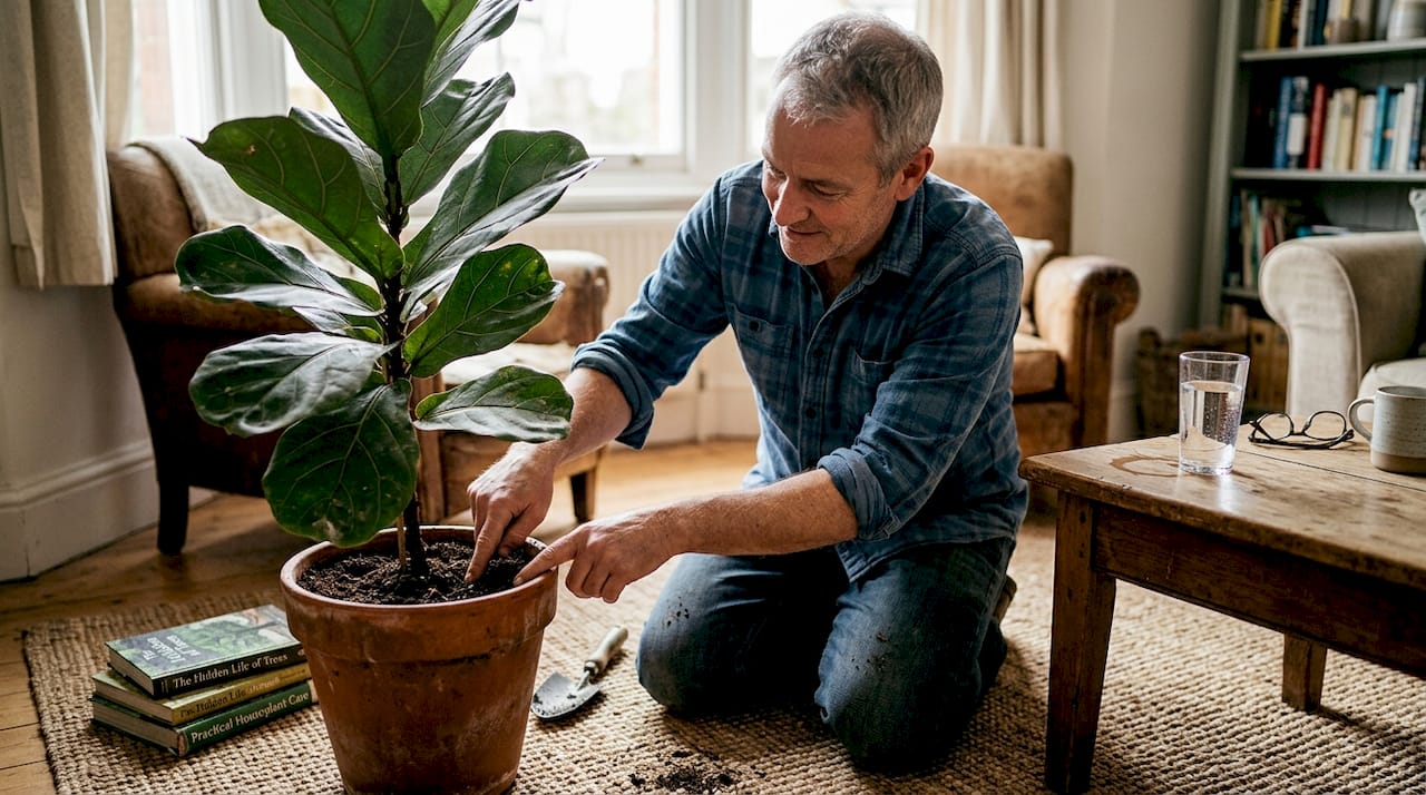 Man checking soil moisture for plant