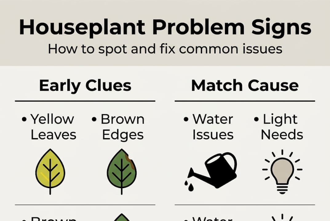 Infographic showing symptoms and causes of houseplant issues