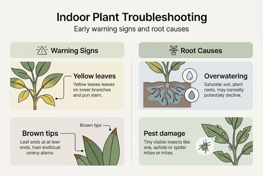 Infographic indoor plant warning signs and causes