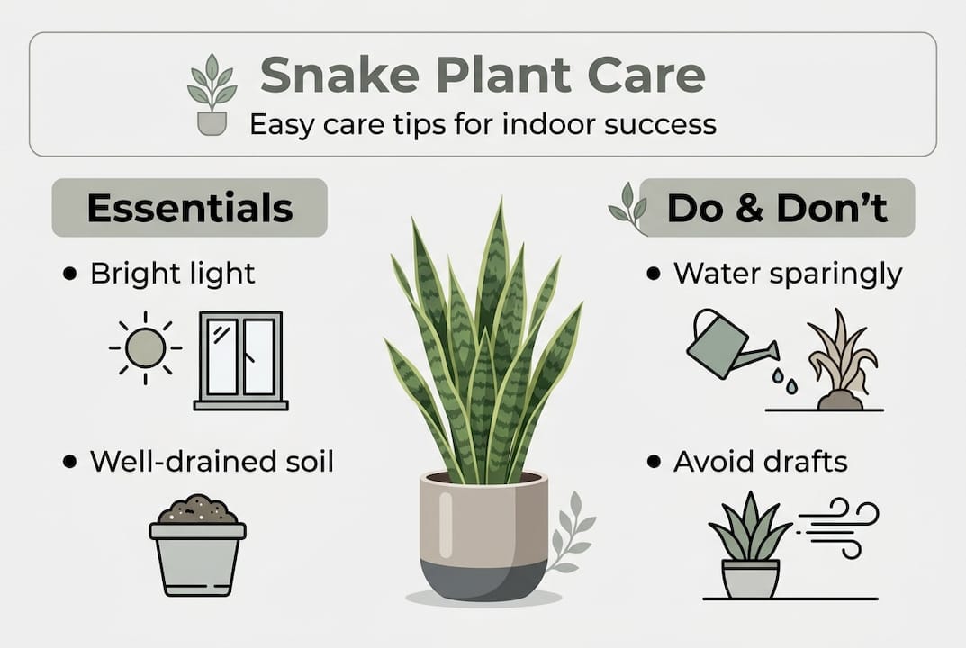 Infographic of snake plant care essentials