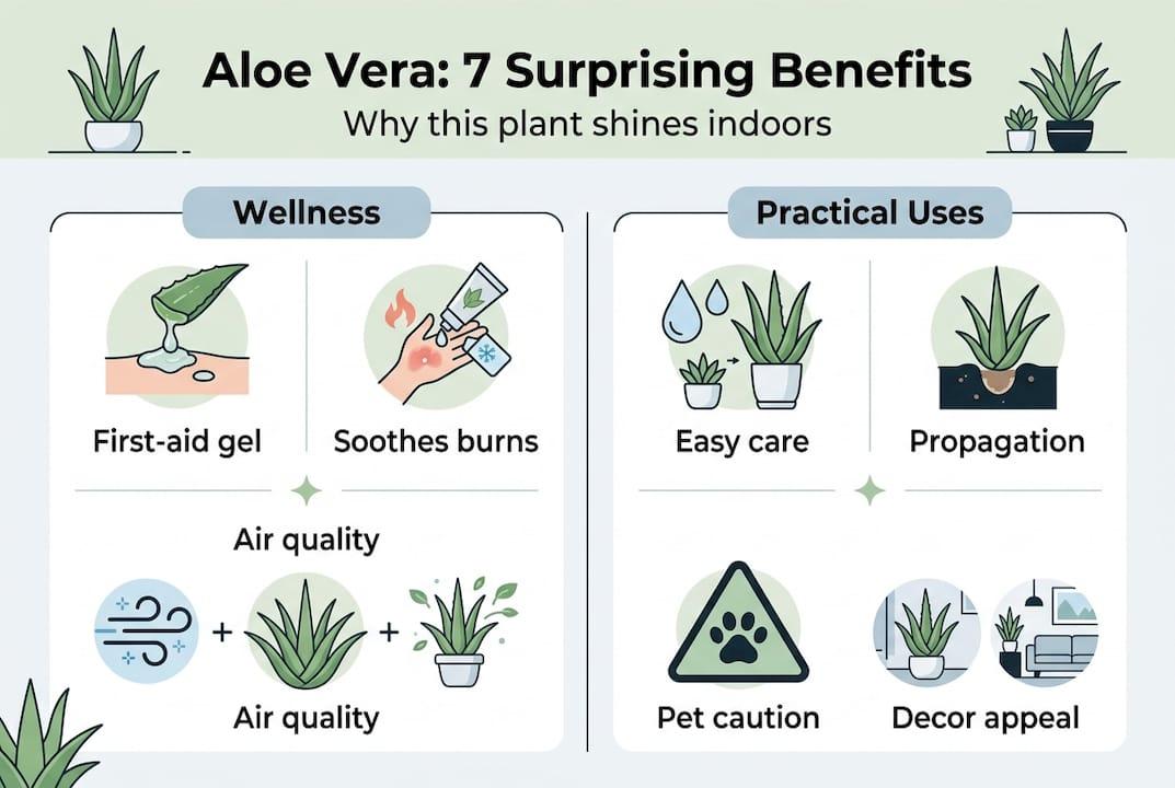 Infographic with aloe vera’s top benefits