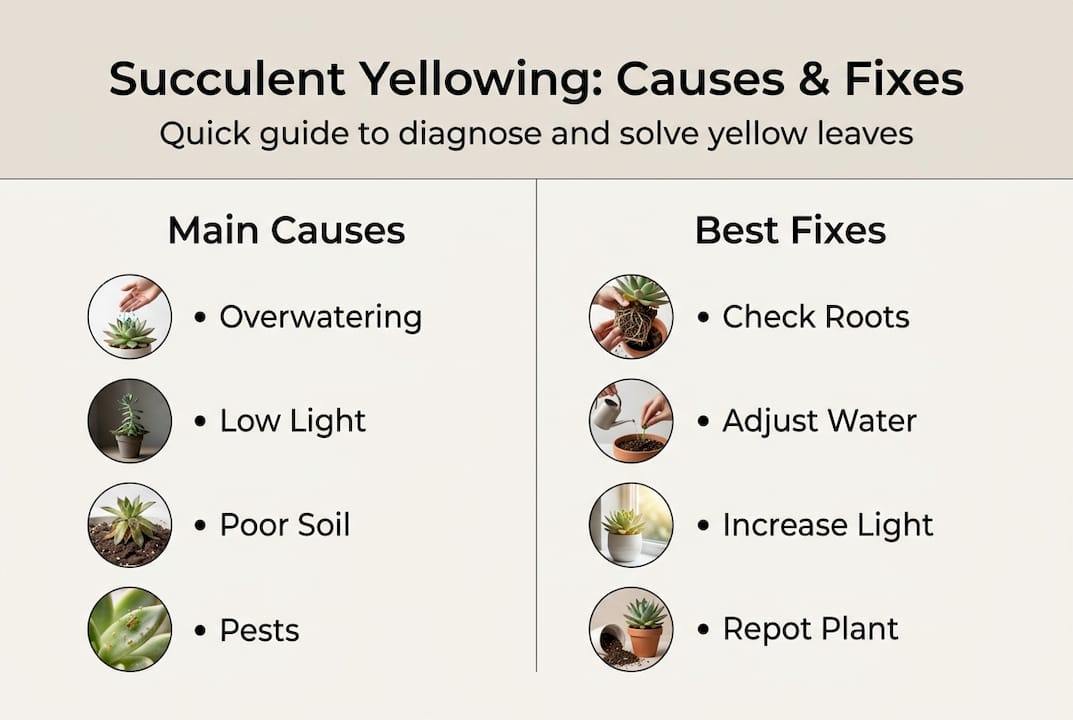 Infographic about succulent yellowing fixes