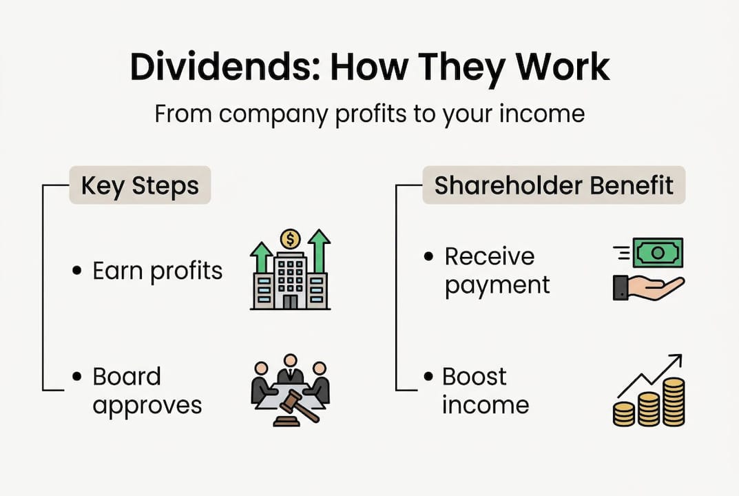 Infographic shows dividend payment steps and benefits