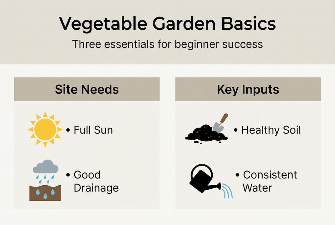 Infographic with essentials for vegetable gardening