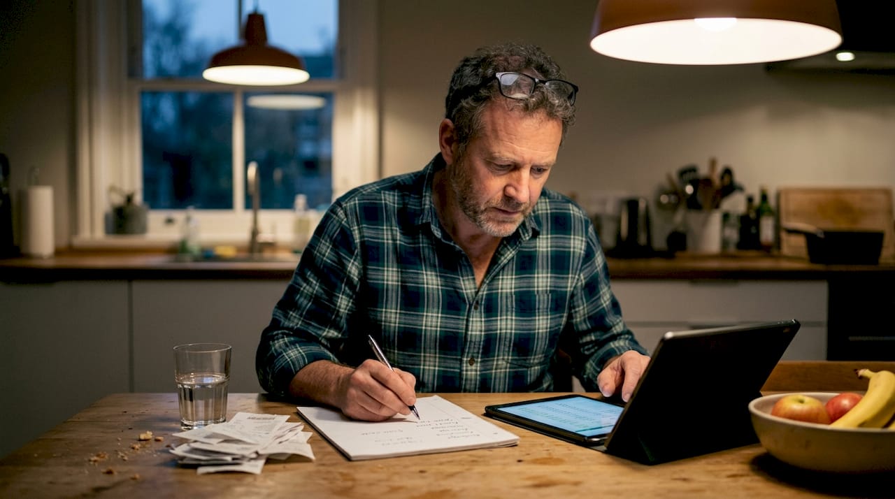 Man assessing personal financial status