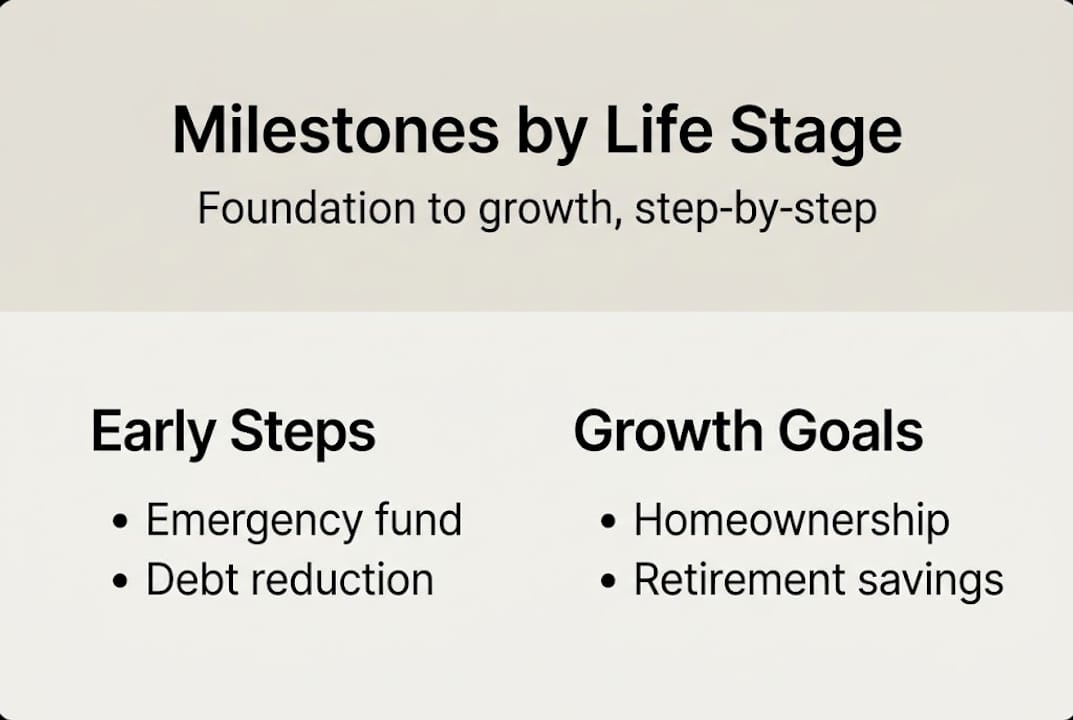 Simple infographic showing financial milestones