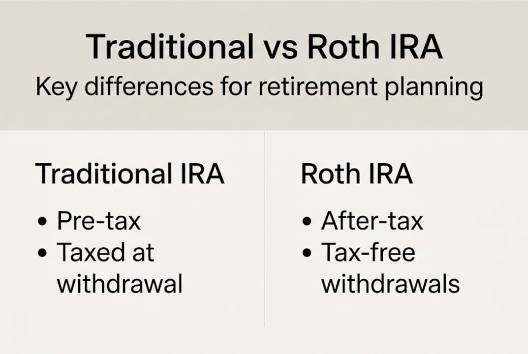 Infographic comparing traditional and Roth IRA features