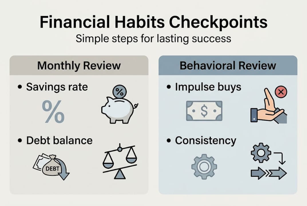 Infographic showing habit checkpoints for finances