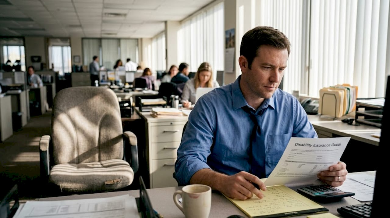 Man studying disability insurance quote at desk