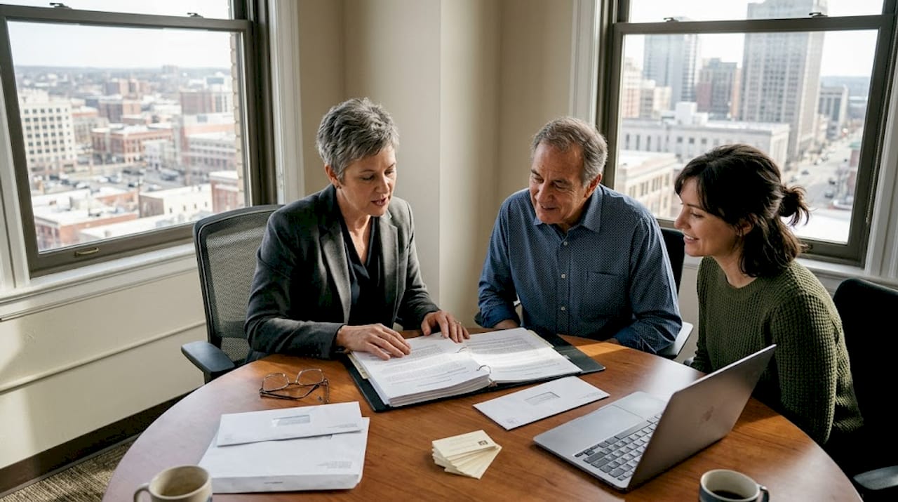 Attorney reviews trust documents with family