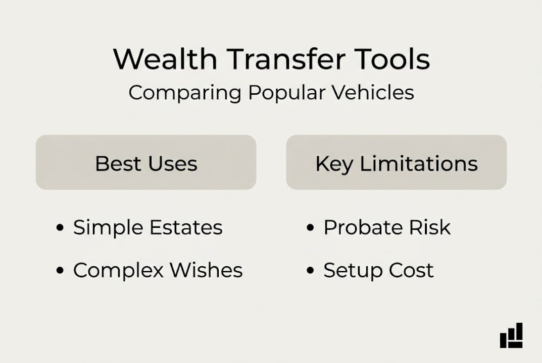Infographic comparing wealth transfer vehicles