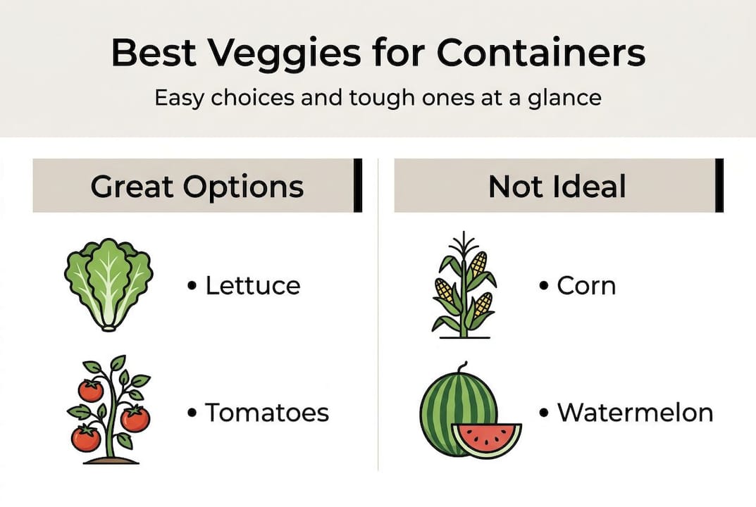 Infographic with best and worst container veggies