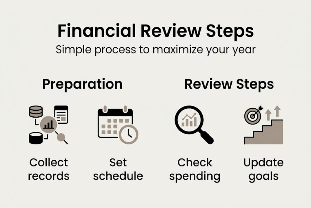 Infographic with main financial review steps