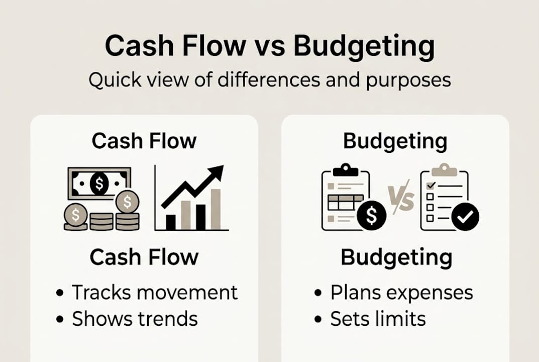 Infographic comparing cash flow and budgeting