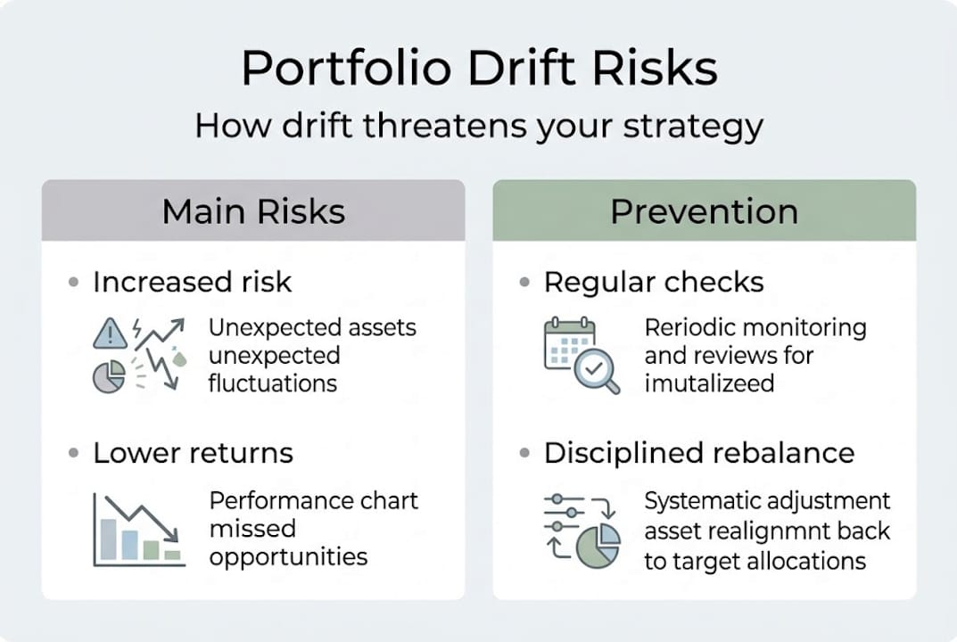 Infographic showing portfolio drift risks and solutions