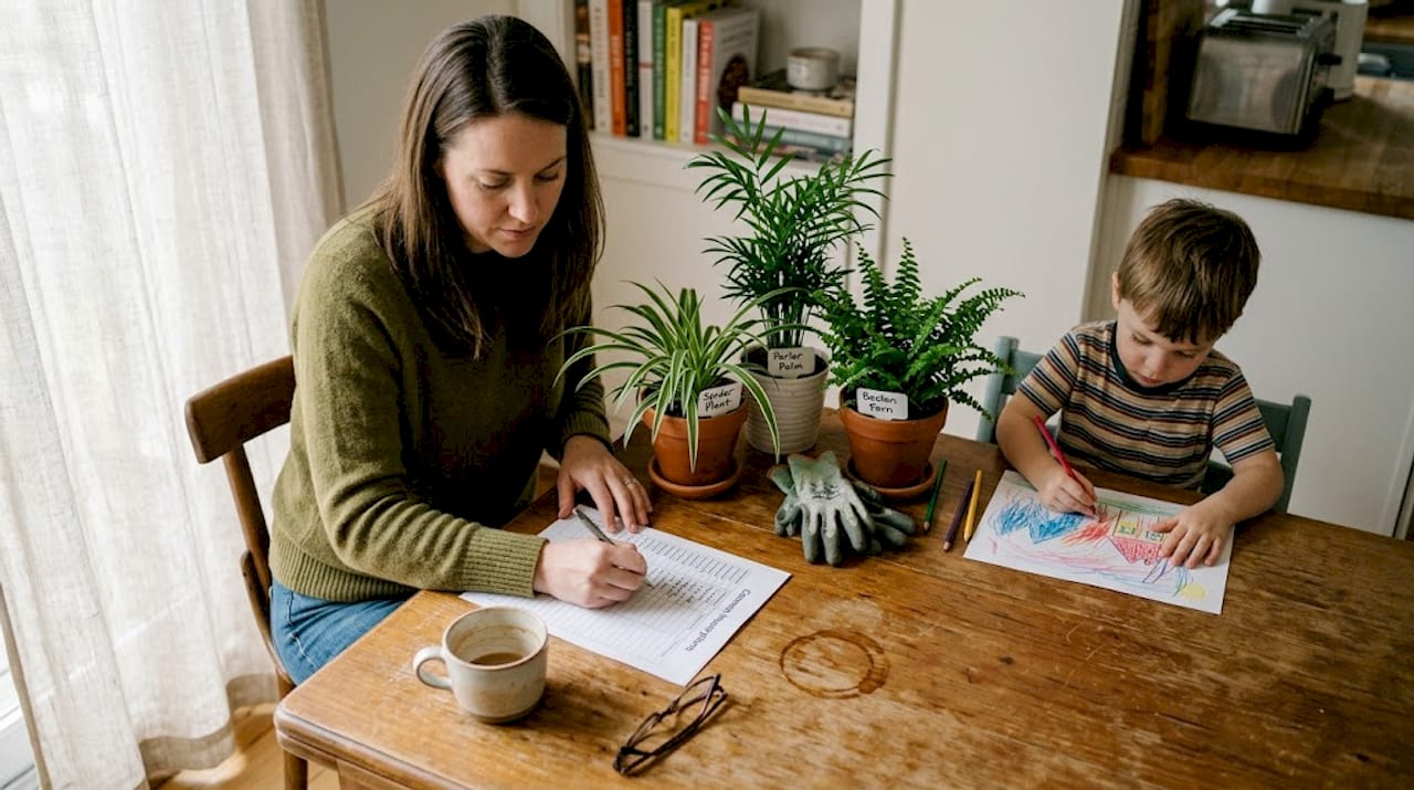 Parent comparing child safe houseplant options