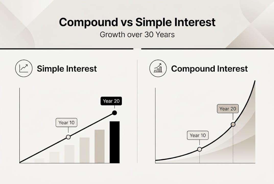 Infographic comparing simple and compound interest growth
