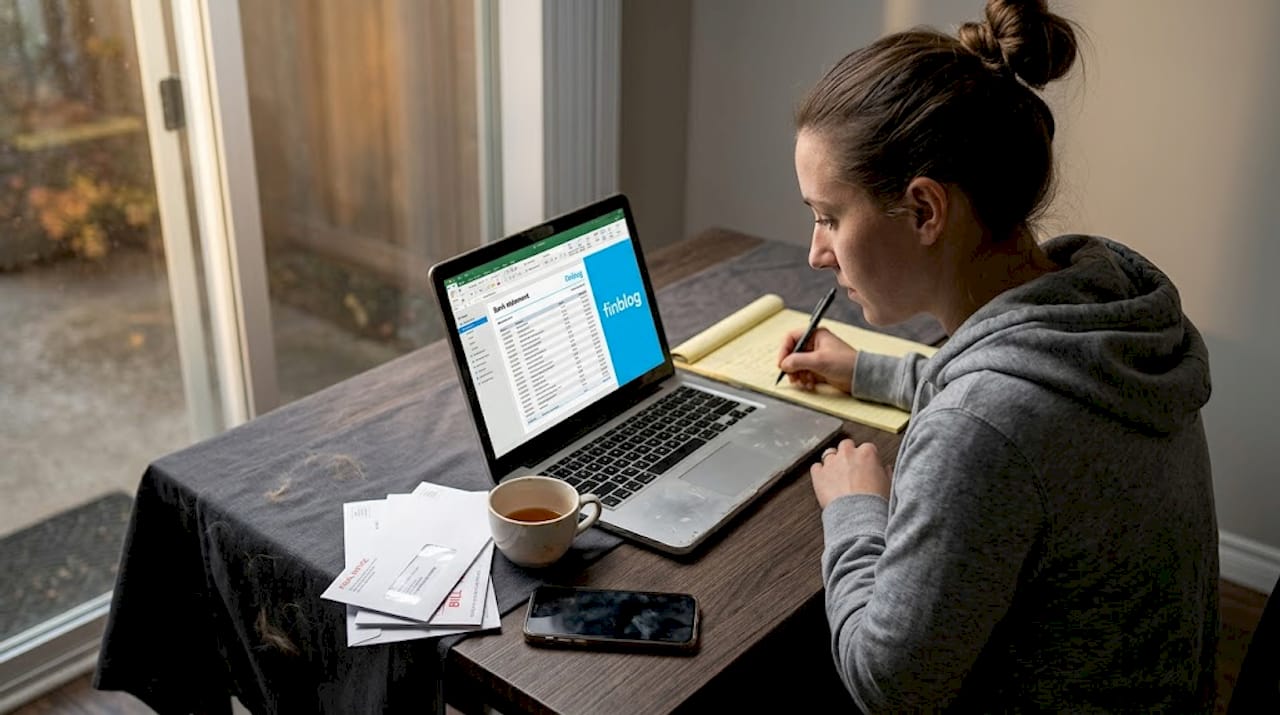 Woman reviewing bank statement for fraud