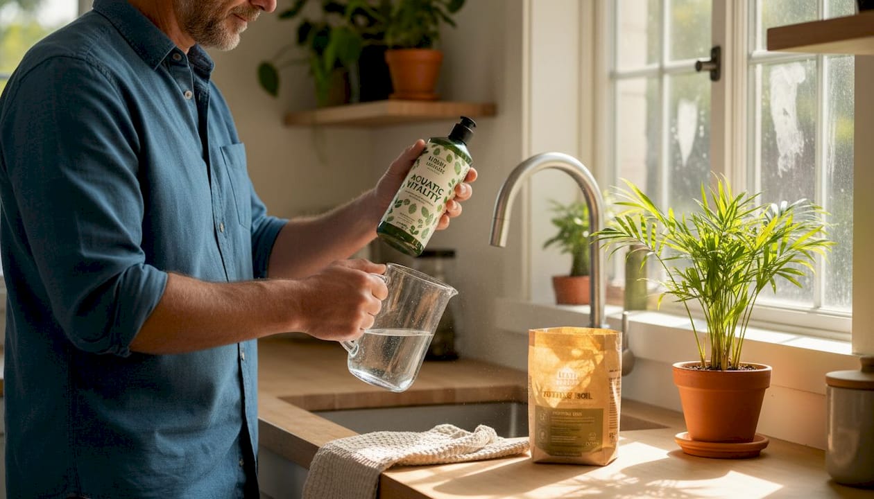 Man checks tap water quality for palms