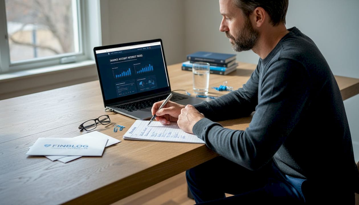 Man comparing savings account rates