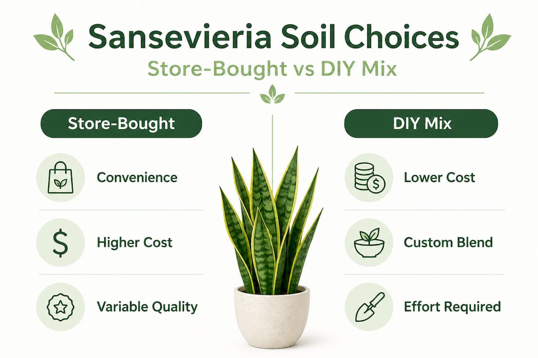 Infographic comparing store-bought vs DIY sansevieria soil