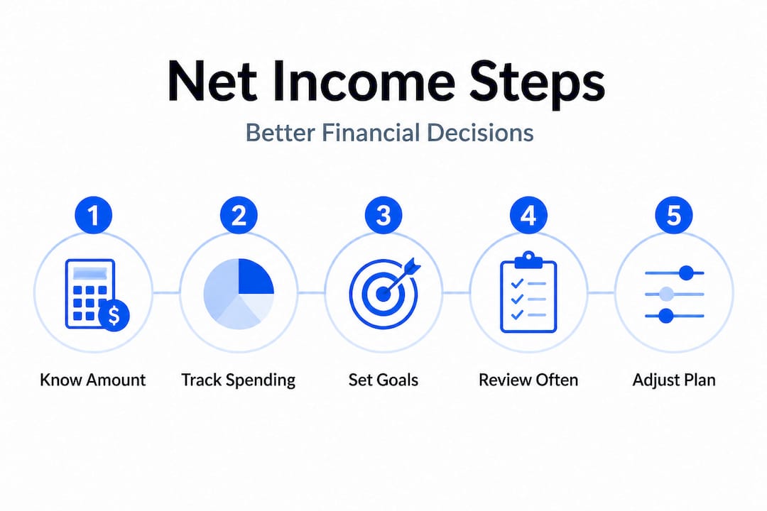 Infographic showing steps to use net income