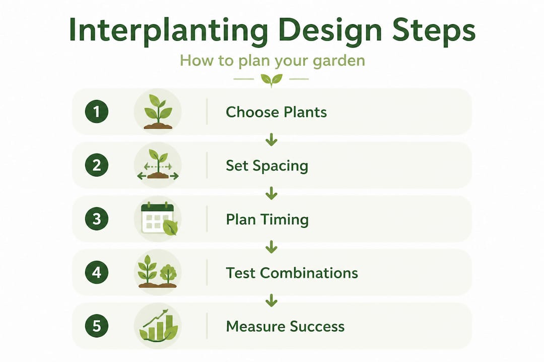 Interplanting design steps infographic, garden layout process