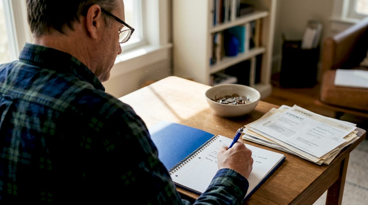 Man tracking Roth IRA log at desk