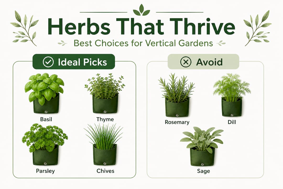 Infographic comparing best and worst vertical garden herbs