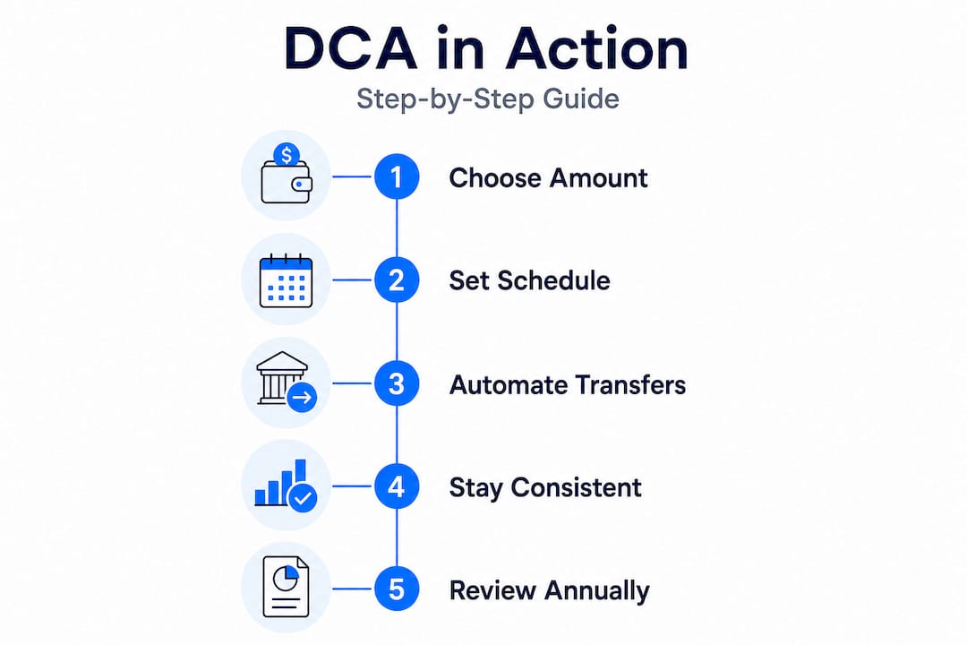 Infographic showing stages of dollar cost averaging