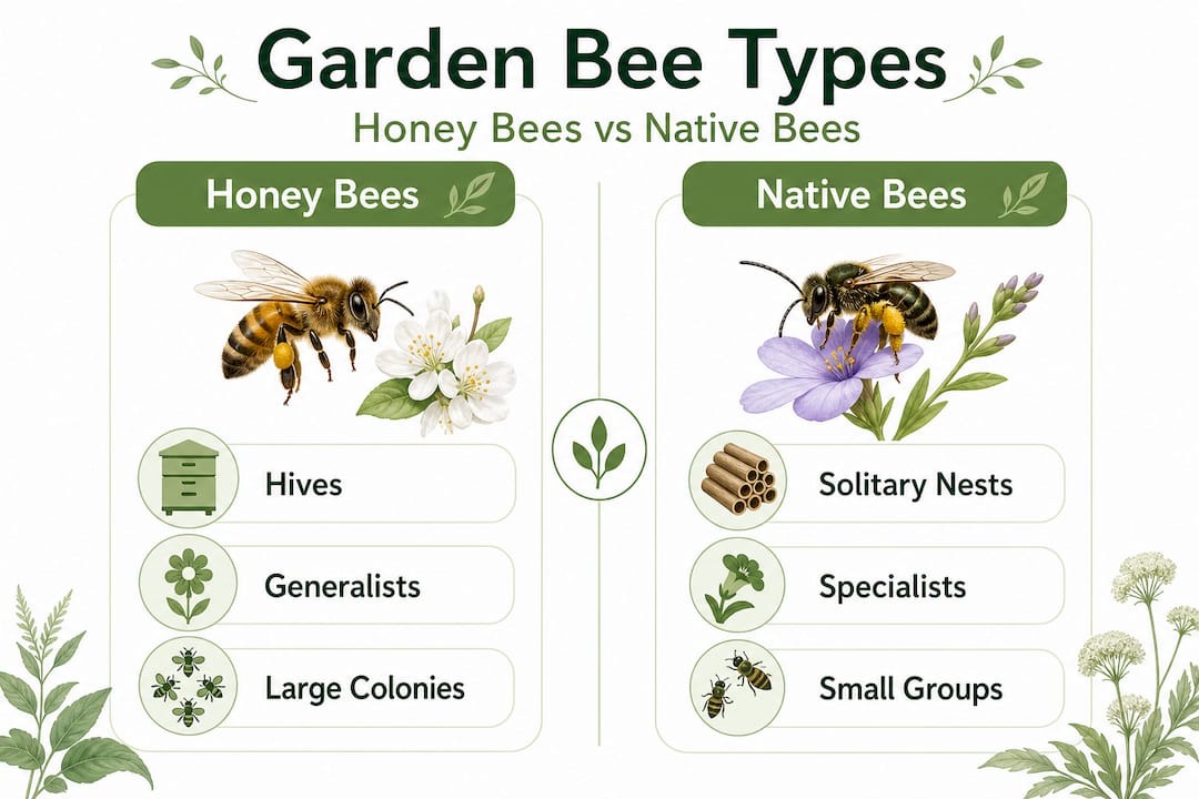 Infographic comparing honey bees to native bees